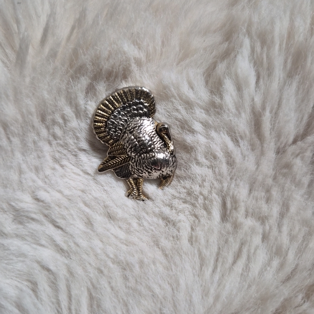 Vintage Turkey Pin Brooch Thanksgiving November Family Dinner Lunch Gobble Fall